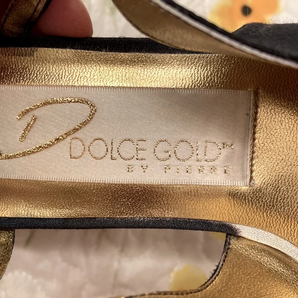 Dolce Gold by Pierre Heels Rhinestones Orlando Black Ankle Strap Elegant WM SZ 8